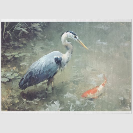 Heron und Vibrant Koi Fish Seidenpapier (Vorderseite)
