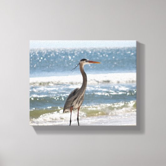 Heron vor dem Ozean Vollfarbe 8x10 Leinwanddruck (Vorderseite)