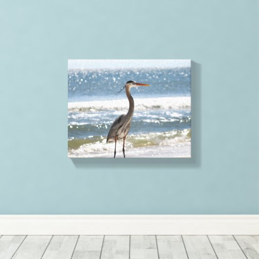 Heron vor dem Ozean Vollfarbe 8x10 Leinwanddruck (Insitu (Holzboden))