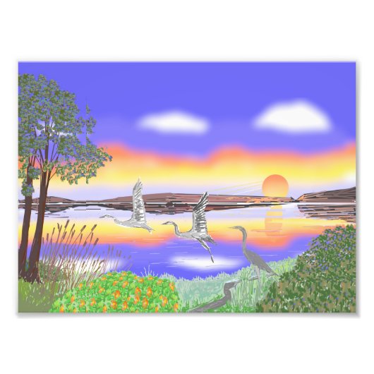 Herons at Sunset, schöne zeitgenössische Szene Fotodruck (Vorne)