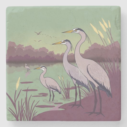 Herons by the Lake Steinuntersetzer (Vorderseite)
