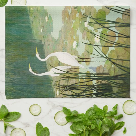 Herons im Sommer von Newell Convers Wyeth Geschirrtuch (Gefaltet)