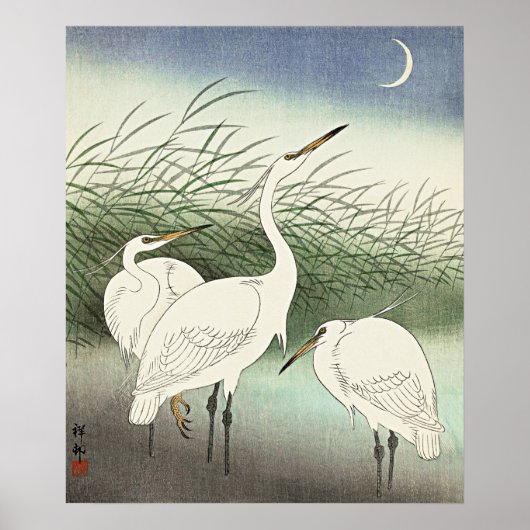 Herons in Shallow Water von Ohara Koson Poster (Vorne)