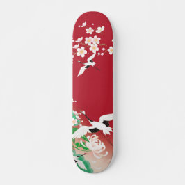 Herons und Dahlias japanisches Design / Skateboard