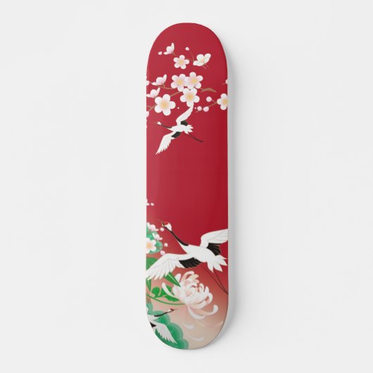 Herons und Dahlias japanisches Design / Skateboard (Vorne)