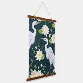 Herons White Lily Green Foliage Wasserlandschaft Wandteppich Mit Holzrahmen (Gewinkelt)