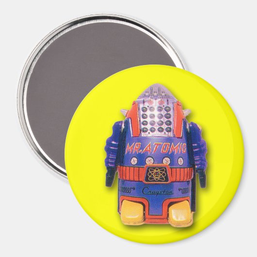 Herr Atomic Toy Robot Round Magnet (Vorderseite/Rückseite)