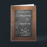 Herr Blaise, Christmas Football Coach, Chalkboard Feiertagskarte<br><div class="desc">Chalkboard-Look mit Checkboxen und individuell für den Namen wird eine großartige personalisierte Karte für Ihren Fußball-Coach! Wünschen Sie Ihrem Fußballtrainer ein frohes Weihnachtsfest und ein glückliches Neues Jahr, wenn er die Kisten für eine Siegesaison aus den Kisten Karo. Chalkboard-Look mit Checkboxen und individuell für den Namen wird eine großartige personalisierte...</div>