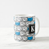 Herr Bump | Blaues Muster | Monogramm Kaffeetasse (VorderseiteRechts)