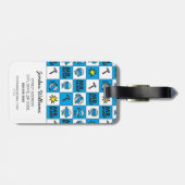 Herr Bump | Mosaik in blauem Muster Gepäckanhänger (Rückseite horizontal)