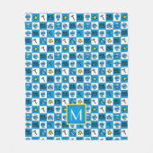 Herr Bump | Mosaik in blauem Muster | Monogramm Fleecedecke (Vorderseite)