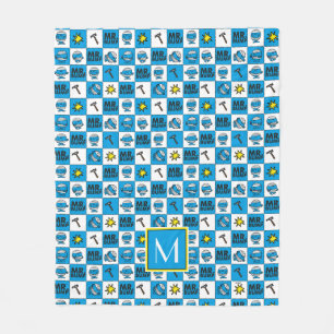 Herr Bump   Mosaik in blauem Muster   Monogramm Fleecedecke