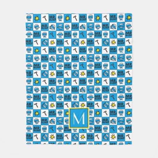 Herr Bump | Mosaik in blauem Muster | Monogramm Fleecedecke (Vorderseite)