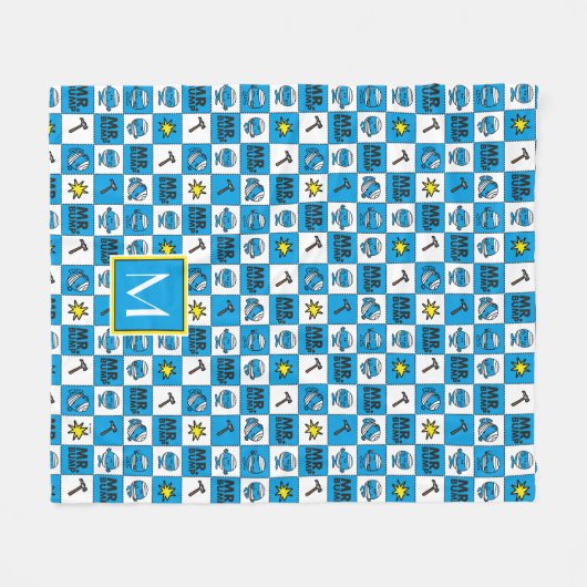 Herr Bump | Mosaik in blauem Muster | Monogramm Fleecedecke (Vorderseite (Horizontal))
