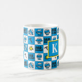 Herr Bump | Mosaik in blauem Muster | Monogramm Kaffeetasse (VorderseiteRechts)