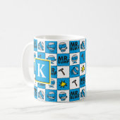 Herr Bump | Mosaik in blauem Muster | Monogramm Kaffeetasse (Vorderseite Links)