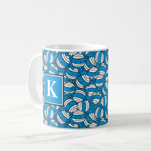 Herr Bump | Muster für blaue Verwirrung | Monogram Kaffeetasse (Vorderseite Links)