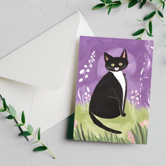 Herr Chonk | Tuxedo Cat Lila Watercolor Postkarte
