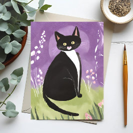 Herr Chonk | Tuxedo Cat Lila Watercolor Postkarte