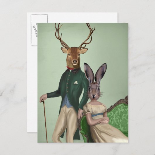 Herr Deer und Frau Rabbit 2 Postkarte (Vorne/Hinten)