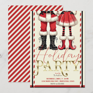 Herr & dünne Mrs. Claus Rot Schwarz Holiday-Party Einladung