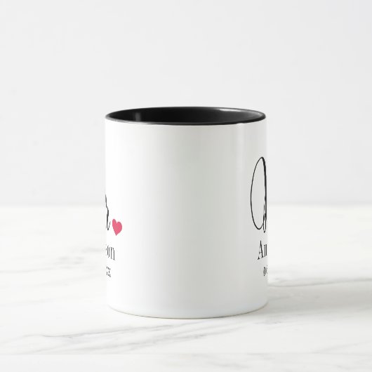 Herr Elegant Script Heart Custom Wedding Monogram Tasse (Zentrum)