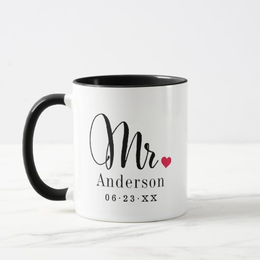 Herr Elegant Script Heart Custom Wedding Monogram Tasse (Links)
