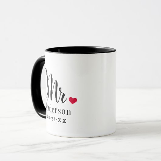 Herr Elegant Script Heart Custom Wedding Monogram Tasse (Vorderseite Links)