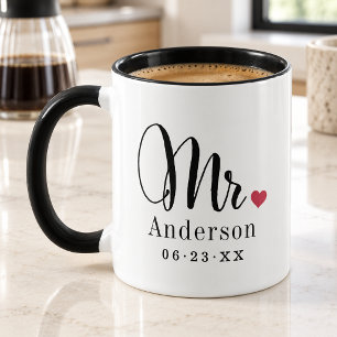 Herr Elegant Script Heart Custom Wedding Monogram Tasse