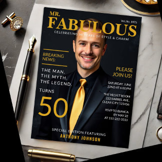 Herr Fabulous 50. Geburtstagsmagazin Cover Style Einladung