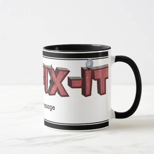 Herr Fix-it Holztext Design (mit Nägeln) Tasse (Rechts)