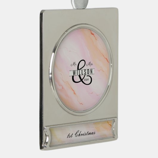 Herr & Frau 1. Weihnachtsbanner Pink Wasserfarbe Banner-Ornament Silber (Rechts)