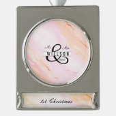 Herr & Frau 1. Weihnachtsbanner Pink Wasserfarbe Banner-Ornament Silber (Vorderseite)