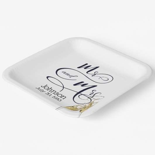 Herr & Frau Anniversary Champagne Toast Pappteller (Gewinkelt)