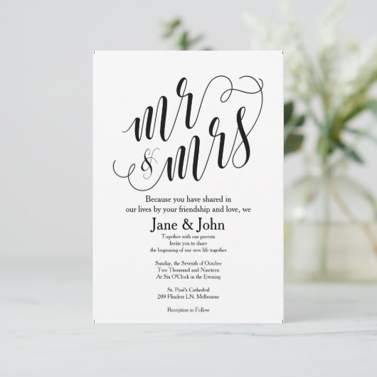 Herr & Frau Basic Wedding Einladungen (Stehend Vorderseite)