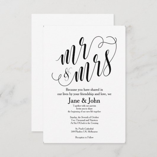 Herr & Frau Basic Wedding Einladungen (Vorne/Hinten)