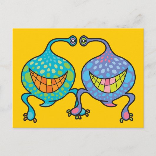 Herr & Frau Blob Cartoon Alien Fun Custom Postcard Postkarte (Vorderseite)