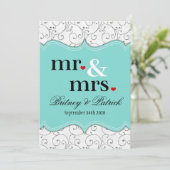 Herr & Frau Blue Wedding Einladungen (Stehend Vorderseite)