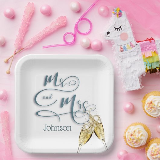 Herr & Frau Champagne Toast Pappteller (Party)