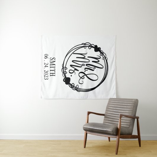 Herr & Frau Custom Wedding Backdrop Wandteppich (Beispiel (Horizontal))