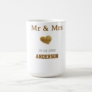 Herr & Frau Familienname golden glänzendes Herz Kaffeetasse