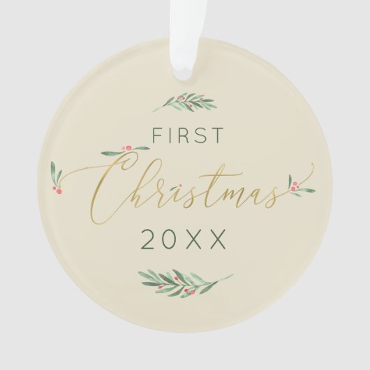Herr + Frau First Christmas Monogram Typografie Ornament (Vorderseite)