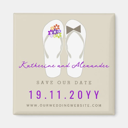Herr & Frau Flip Flops Beach Hochzeit Save the Dat Magnet (Vorne)