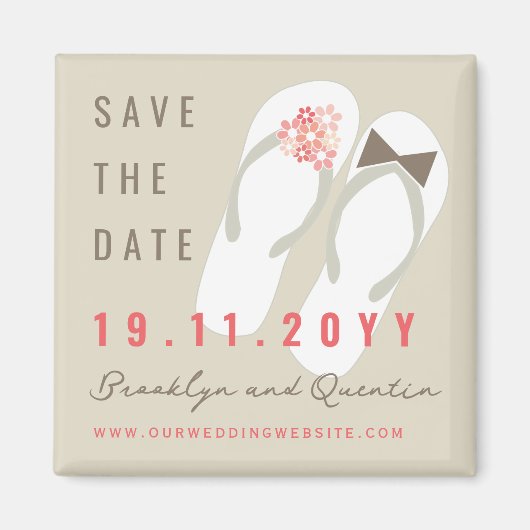 Herr & Frau Flip Flops Beach Hochzeit Save the Dat Magnet (Vorne)