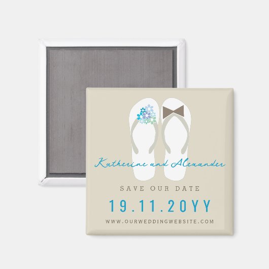 Herr & Frau Flip Flops Beach Hochzeit Save the Dat Magnet (Vorderseite/Rückseite)
