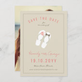 Herr & Frau Flip Flops Daisies Beach Wedding Foto Save The Date (Vorne/Hinten)