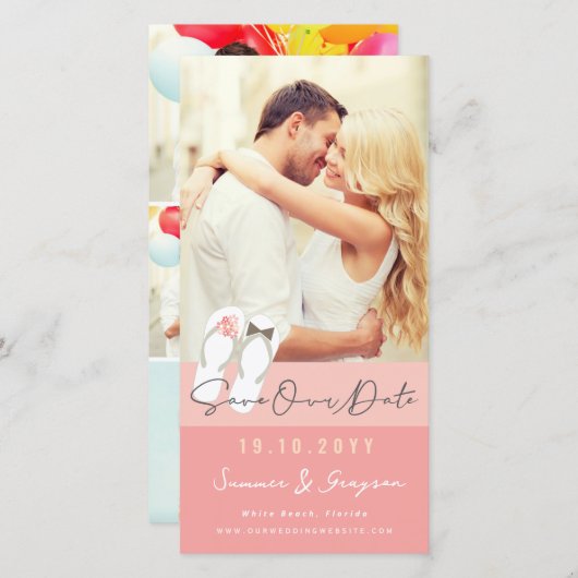 Herr & Frau Flip Flops Daisies Beach Wedding Foto Save The Date (Vorne/Hinten)