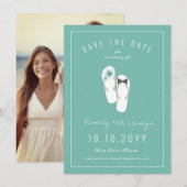 Herr & Frau Flip Flops Hibiskus Beach Wedding Foto Save The Date (Vorne/Hinten)
