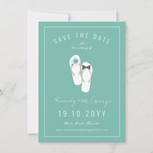 Herr & Frau Flip Flops Hibiskus Beach Wedding Foto Save The Date (Vorderseite)