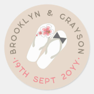 Herr & Frau Flip Flops Hibiskus-Strand-Hochzeitsau Runder Aufkleber